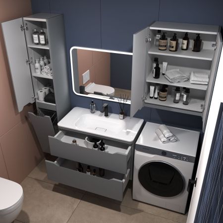 Тумба подвесная "Марелла 90" (2 ящ.) Люкс антискрейтч серый, PLUS