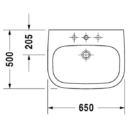 Раковина, Duravit, D-Code, ширина, мм-650, глубина, мм-500, высота, мм-180, отверстия для смесителя-1, перелив-есть, тип перелива-открытый, материал-керамика, цвет-белый, глазуровка-снизу, артикул 23106500002