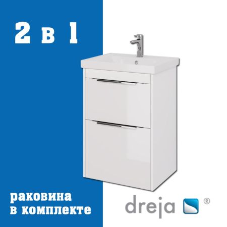 Тумба с раковиной подвесная/напольная Dreja Prime 60 см, белый, артикул 99-9300-com