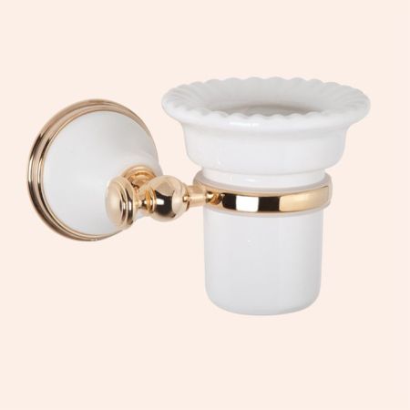 TW Harmony 109, подвесной cтакан, керамический (белый), цвет держателя: белый/золото, артикул TWHA109bi/oro