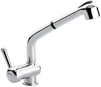 Emmevi Laguna, однорычажный кухонный смеситель (поворотный и вытяжной излив 24 см), с металлической ручкой и без донного клапана, цвет хром