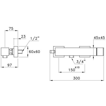 Stella Bamboo Quadro Смеситель для душа 3283А, вывод снизу, цвет: хром, артикул BQ 02402 CR00