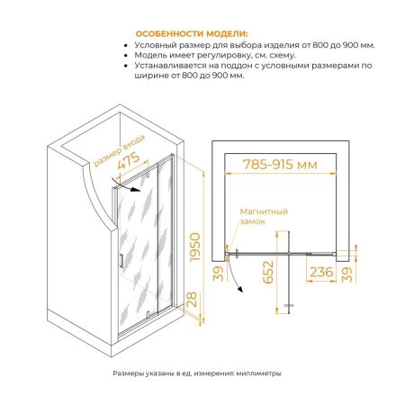 Душевая дверь RGW PA-008B (Прозрачное, 800)