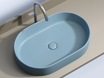 Умывальник чаша накладная овальная (цвет Голубой Матовый) Элемент (Element) 608x385x122мм