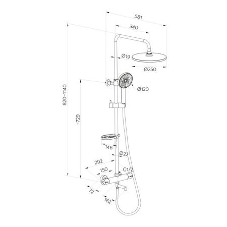 Смеситель термостатический для ванны со стойкой и тропической лейкой Milardo Ideal Spa (ILSSBTHM06), артикул ILSSBTHM06