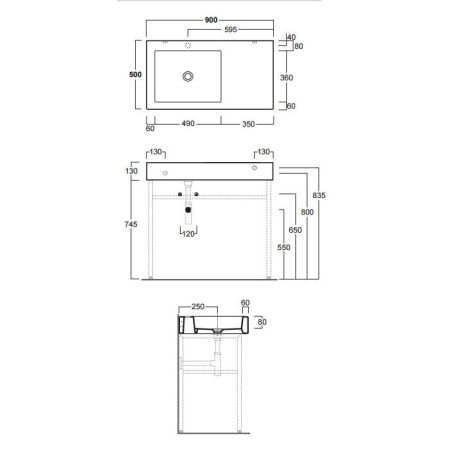 Simas Frozen консоль 90х50см с 1 отв. выбитым вручную, цвет белый, артикул FZ11bi*1