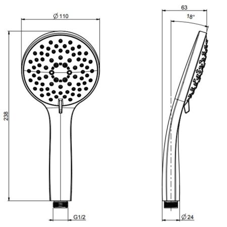 Ручной душ, Fima Carlo Frattini, Handshowers, размер душевого диска, мм-110, форма-круглая, количество режимов-5, анти-кальк диффузоры, цвет-хром, артикул F2446CR