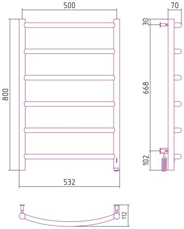 Полотенцесушитель электрический "ГАЛАНТ 4.0" 800х500 правый (Белый), артикул 12-0831-8050