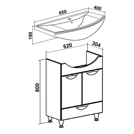 Тумба Runo Барселона 65 под умывальник УТ000002285 (Стиль 65) (00000001035), артикул 00000001035