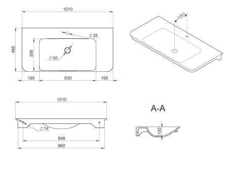 M30WPC1001WG Sensation, раковина мебельная , искусственный мрамор, 100 см, встроенная в столешницу,