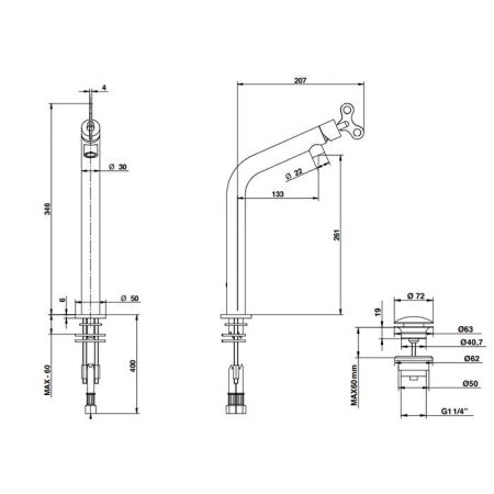 Bongio Acquacarica Смеситель для раковины высокий, излив 133 мм, цвет черный/красный, артикул 63332NERS