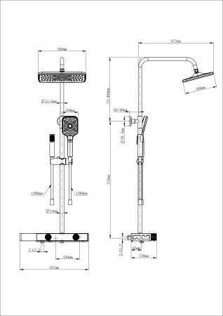 Душевая система с техническим душем WONZON & WOGHAND Shelf, Черный матовый (WW-B4161-MB), артикул WW-B4161-MB