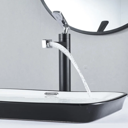 Смеситель для раковины с поворотным носиком Shevanik S6611H, черный/хром, артикул S6611H