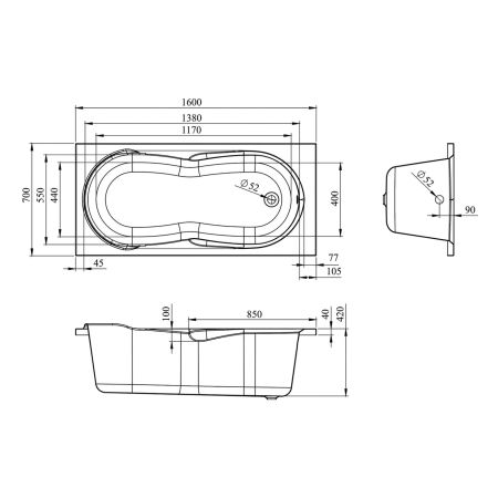 Акриловая ванна Lavinia Boho Easter Pro 37060060, усиленный армированный корпус ванны, 160x70 см, артикул 37060060