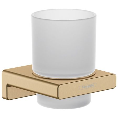 Стакан, Hansgrohe, AddStoris, одинарный, ширина, мм-81, глубина, мм-91, высота, мм-94, настенный, материал стакана-стекло матовое, материал держателя-металл, цвет держателя-шлифованная бронза, артикул 41749140