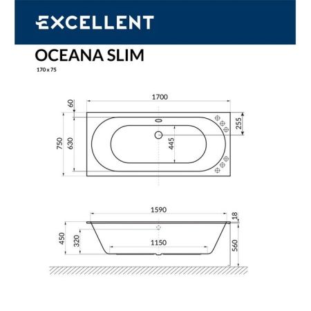 Ванна EXCELLENT Oceana Slim 170x75 "SOFT" (бронза), артикул WAEX.OCE17S.SOFT.BR