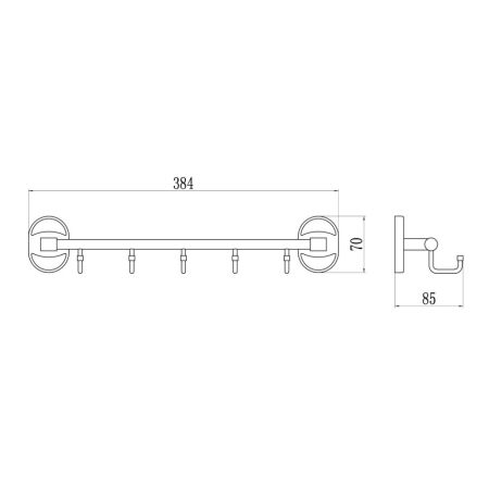 Планка с крючками Savol S-008205-1, хром, артикул S-008205-1