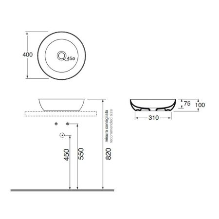 AZZURRA ELEGANCE CIRCLE  раковина чаша 40х40х10см без отв. под смеситель , цвет carbone