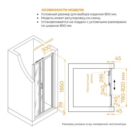 Душевая дверь RGW CL-111 (Прозрачное, 800), артикул 410911108-11
