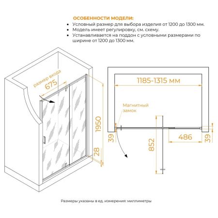 Душевая дверь RGW PA-008B (Прозрачное, 1200)