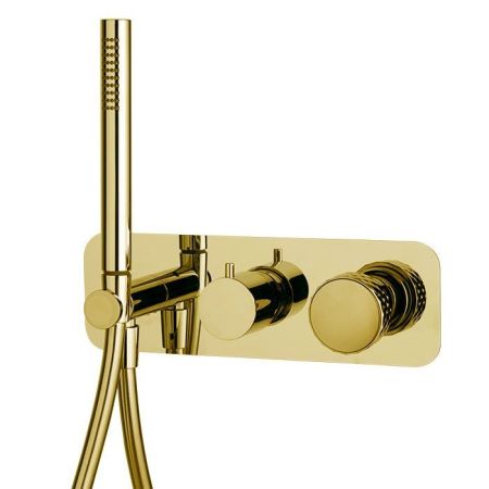 Fima Carlo Frattini Texture Collection Смеситель для душа, встраиваемый, с переключателем на 2 выхода, с ручным душем, цвет: золото, артикул F5619WX2HOR