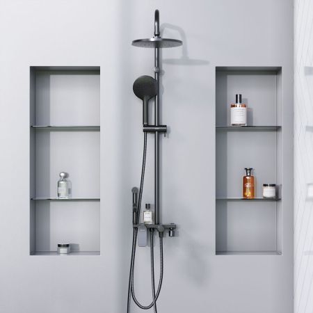 977770300 Jupiter, ДС с ванно-душевым смесителем-полкой и гиг.душем, черный, артикул 977770300