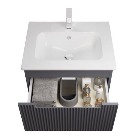 Тумба с раковиной подвесная Dreja Euphoria 100 см, серый базальт, артикул 99.2023-com