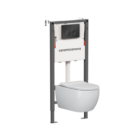 Комплект Подвесной унитаз Игра (Play) Безободковый (Rimless) + Система инсталляции Баланс (Balance) кнопка Круг (Circle), черный матовый, артикул CN3001_121001MB