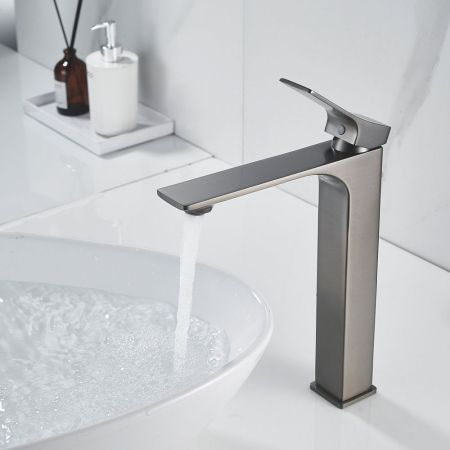 Смеситель для раковины высокий Shevanik S6111T, оружейная сталь