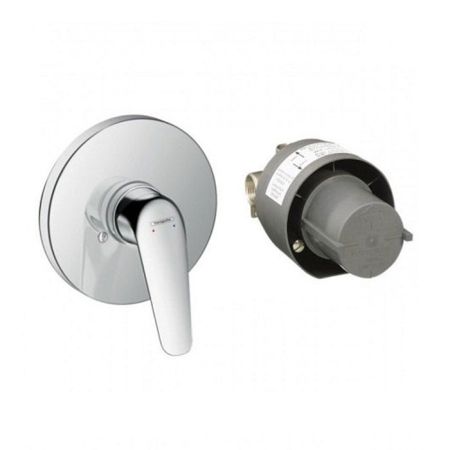 Смеситель для душа, Hansgrohe, Novus, тип открывания воды-рычажный, тип регулирования воды-керамический картридж, монтаж-вертикальный встраиваемый (настенный), отверстия для монтажа-1, внутренняя часть-есть, цвет-хром, артикул 71068000