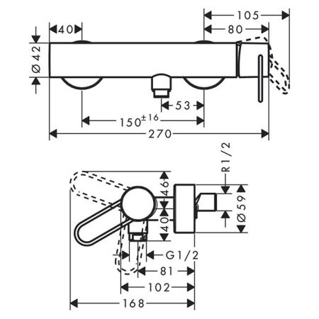 AX Uno Смеситель для душа, однорычажный, настенный, цвет: шлифованный никель
