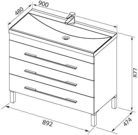 Тумба с раковиной Aquanet Верона 90 белый (напольная 3 ящика), артикул 00287674