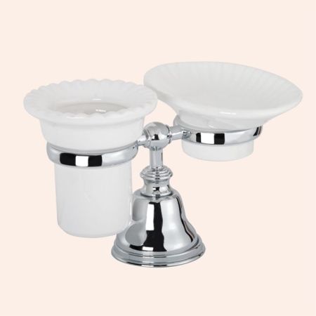 TW Harmony 141, настольный держатель с мыльницей и стаканом, керамика (бел), цвет: хром, артикул TWHA141cr