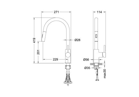 Смеситель для кухни с вытяжным изливом 2 jet AQUATEK, матовый черный AQ1384MB ЕВРОПА, артикул AQ1384MB