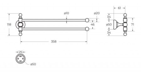 Полотенцедержатель двойной, поворотный CEZARES APHRODITE-TD09, артикул APHRODITE-TD09-01-M