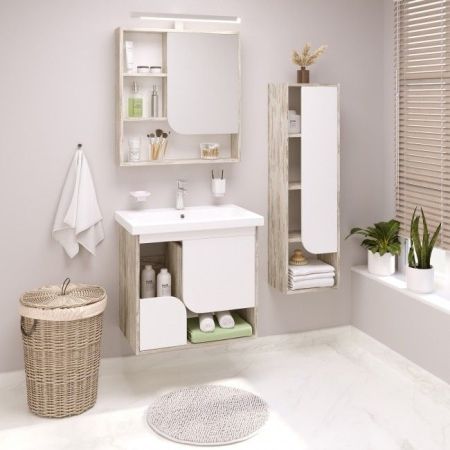 Зеркальный шкаф Runo Сити 70 4620750028756 Скандинавский Дуб Белый, артикул 4620750028756