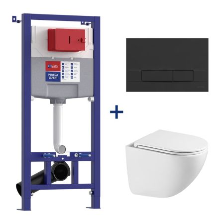 Комплект 3в1: Инсталляция Lemark PENEDA EXPERT с кнопкой смыва BIT чёрный матовый + унитаз подвесной Торнадо (100122432), артикул 100122432