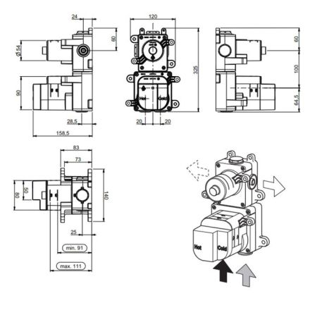 Внутренняя часть, Almar, Water Control High Flow, термостатического смесителя для душа с 2-мя переключающими вентилями на 4 потребителя, артикул E176504