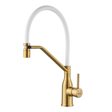 Смеситель для кухни с гибким изливом Shevanik S343G-1, золотой сатин