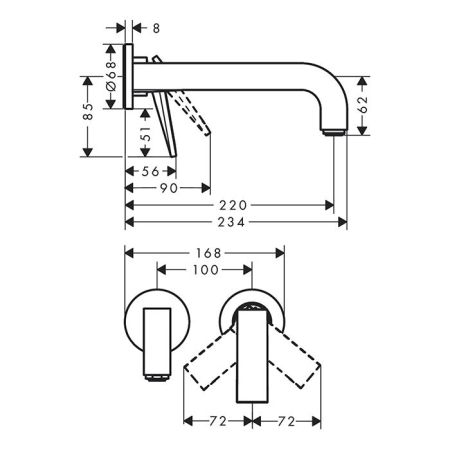 AX Citterio Смеситель для раковинынастенный,роз,тек, цвет шлифованная медь, артикул 39181950