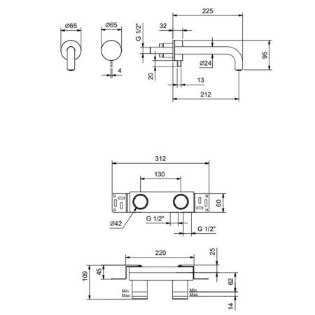 Fantini AF/21 Смеситель для раковины настенный встраиваемый, прогрессивный, излив 212 мм., внешняя часть, цвет хром, артикул 27 02 A713B