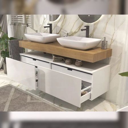 Тумба подвесная без столешницы Velvex Unit tp.UNI.80.2Y белый глянец, 80 см, артикул tp.UNI.80.2Y белый глянец