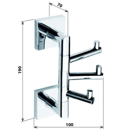 Крючок тройной Beta высокий поворотный 55x190x135мм, хром, артикул 132206072