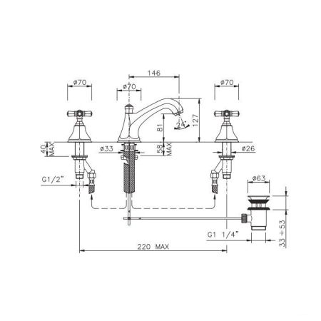 Nicolazzi Teide Смеситель для раковины на 3 отверстия, с донным клапаном, цвет: бронза, артикул 1908BZ45