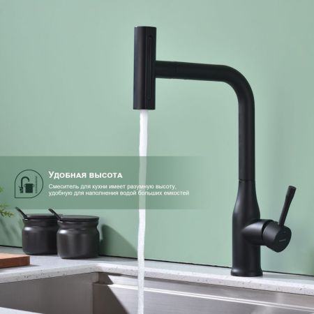 Смеситель для кухни с мультифункциональным изливом Splenka S206.49.06, черный