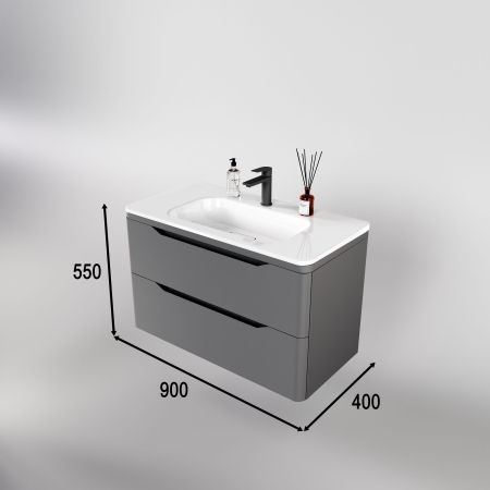 Тумба подвесная "Марелла 90" (2 ящ.) Люкс антискрейтч серый, PLUS