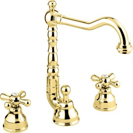 Смеситель Deco Old с донным клапаном для раковины на 3 отверстия, цвет золото, артикул 12643OR