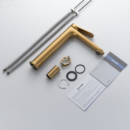 Смеситель для раковины высокий Shevanik S4311G, золотой сатин, артикул S4311G