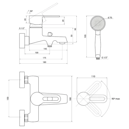 Смеситель для ванны Славен СЛ-ОД-Т30, хром