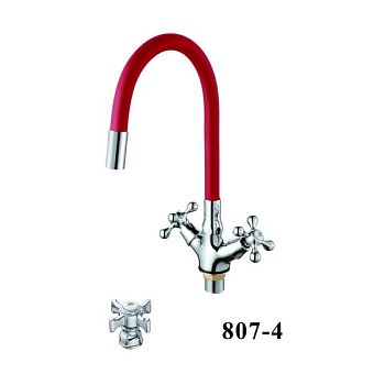 Смеситель для кухни с гибким изливом D-Lin D153807-4, хром/красный